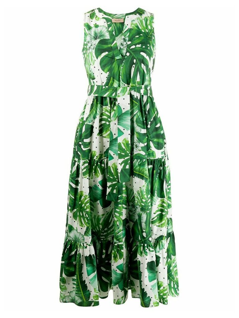 Twin-Set leaf print cotton dress - Green