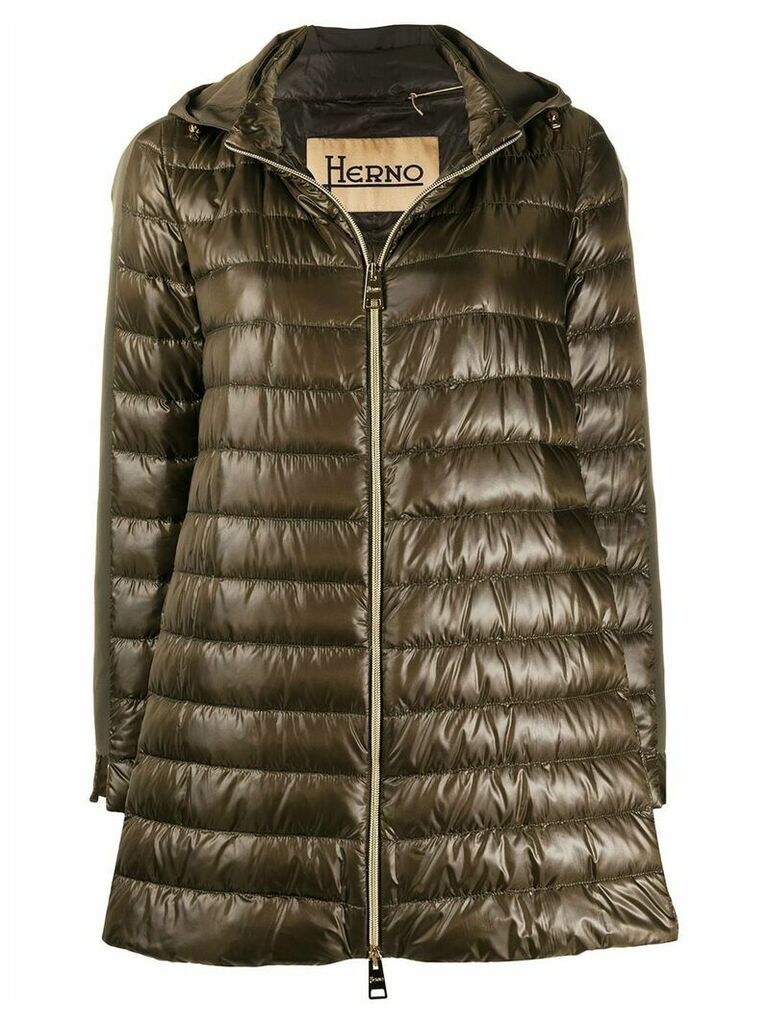 Herno hooded A-line down coat - Green