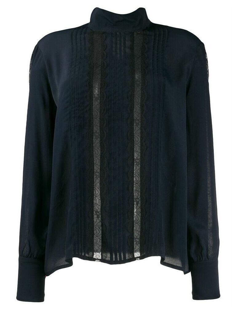 See by Chloé funnel neck lace panel blouse - Blue
