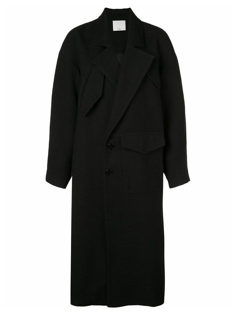 Tibi Basketweave cocoon maxi coat - Black