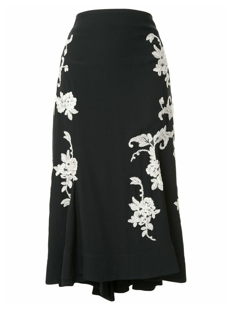 Alexis floral embroidered midi skirt - Black