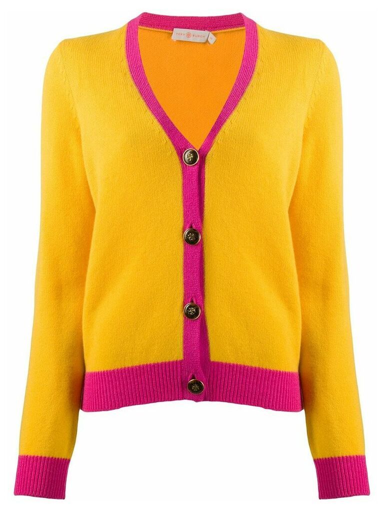 Tory Burch contrast-trimmed cashmere cardigan - Yellow