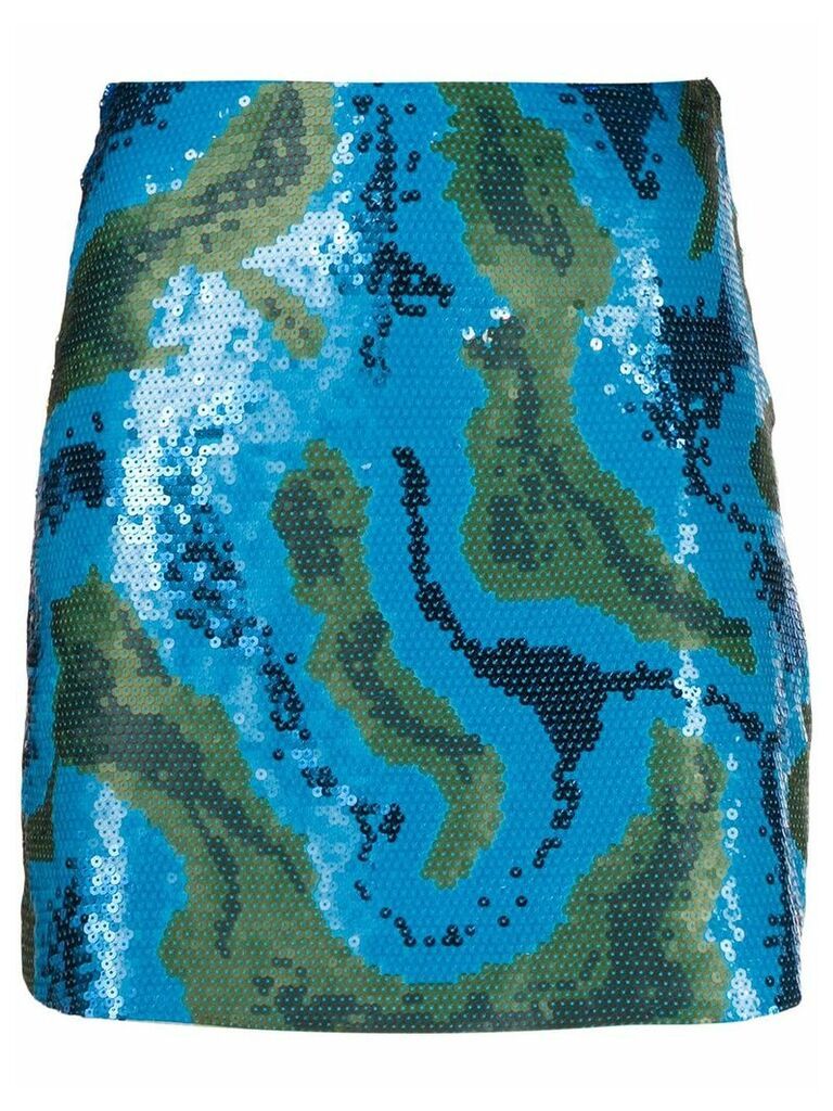 Alberta Ferretti sequinned camouflage-pattern skirt - Blue