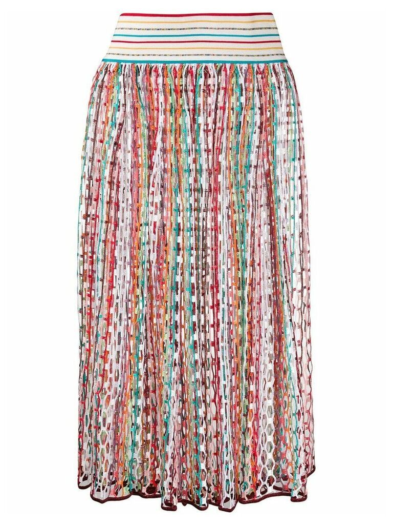 Missoni Mare striped-embroidery midi skirt - ORANGE