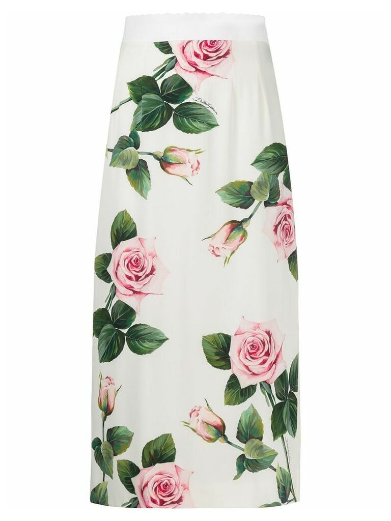Dolce & Gabbana rose print skirt - White