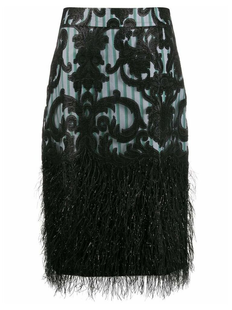 GANNI feathery high-waisted striped skirt - Black