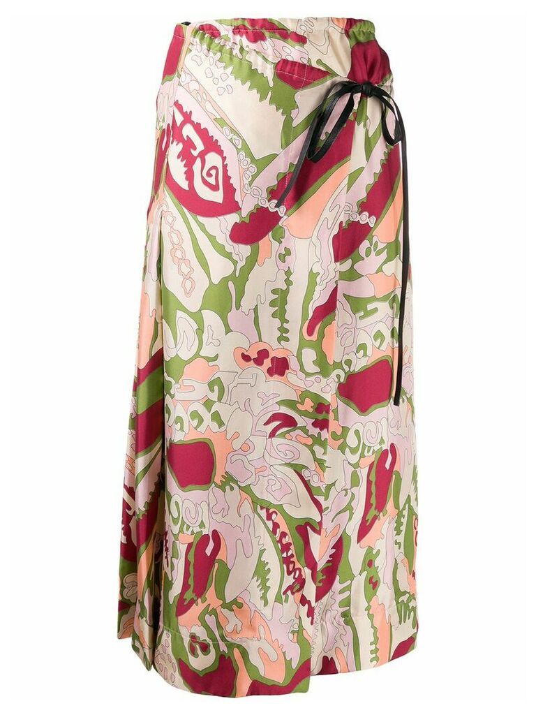 Victoria Beckham abstract print silk wrap skirt - PINK