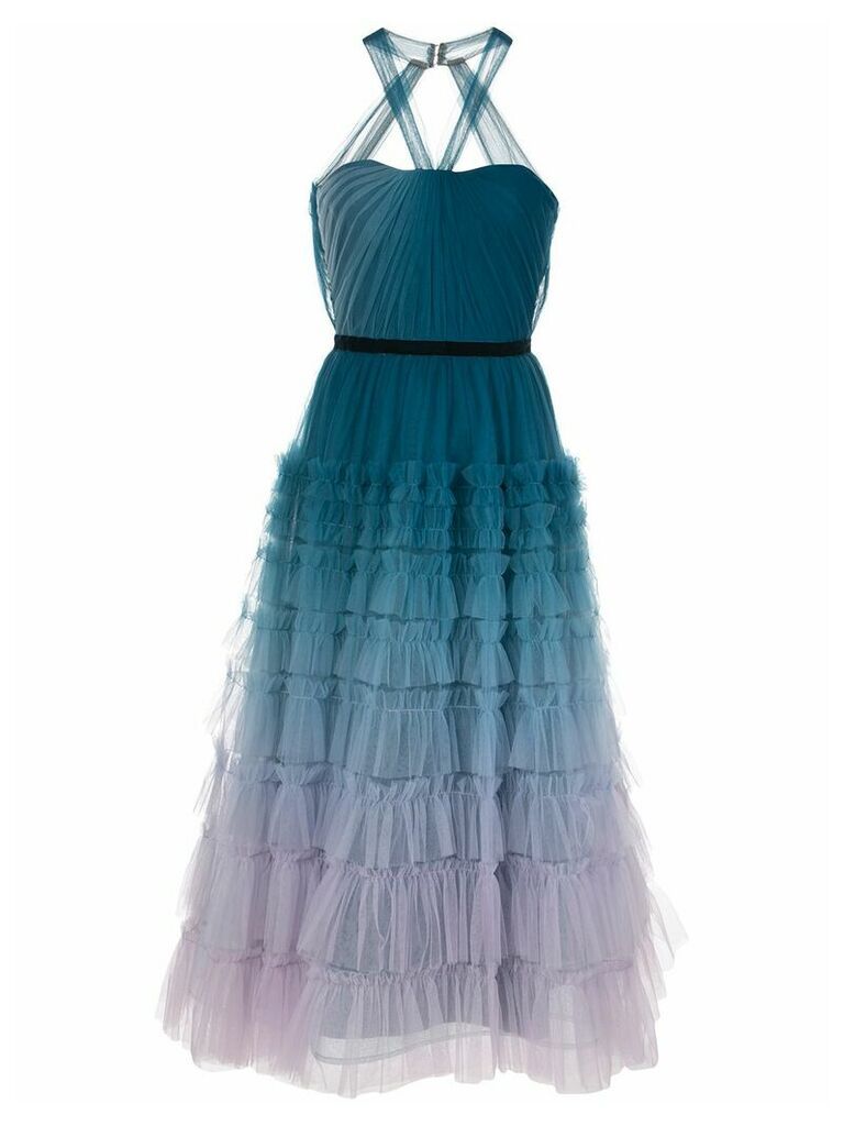Marchesa Notte ombré tiered gown - Blue