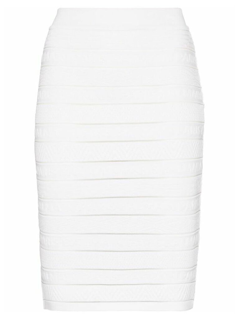 Balmain logo stripe panel pencil skirt - White