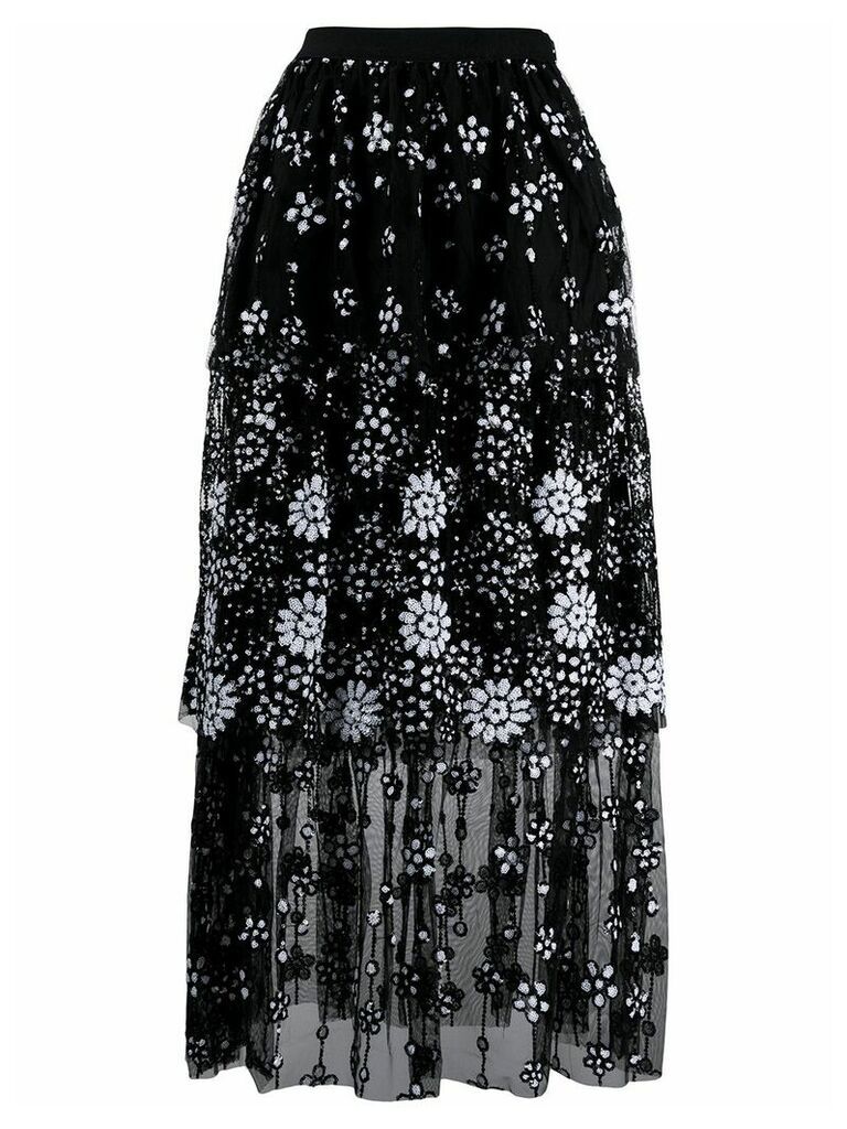Self-Portrait Deco sequin-embellished midi skirt - Black