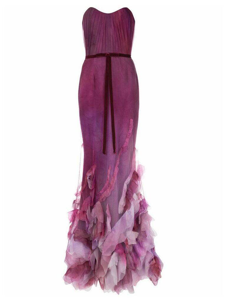 Marchesa Notte strapless ruffled mermaid gown - PURPLE