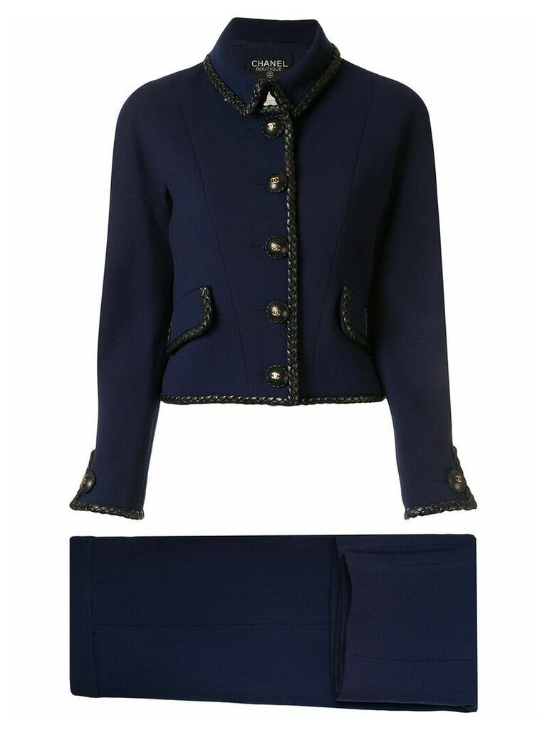 Chanel Pre-Owned braided trim two-piece skirt suit - Blue