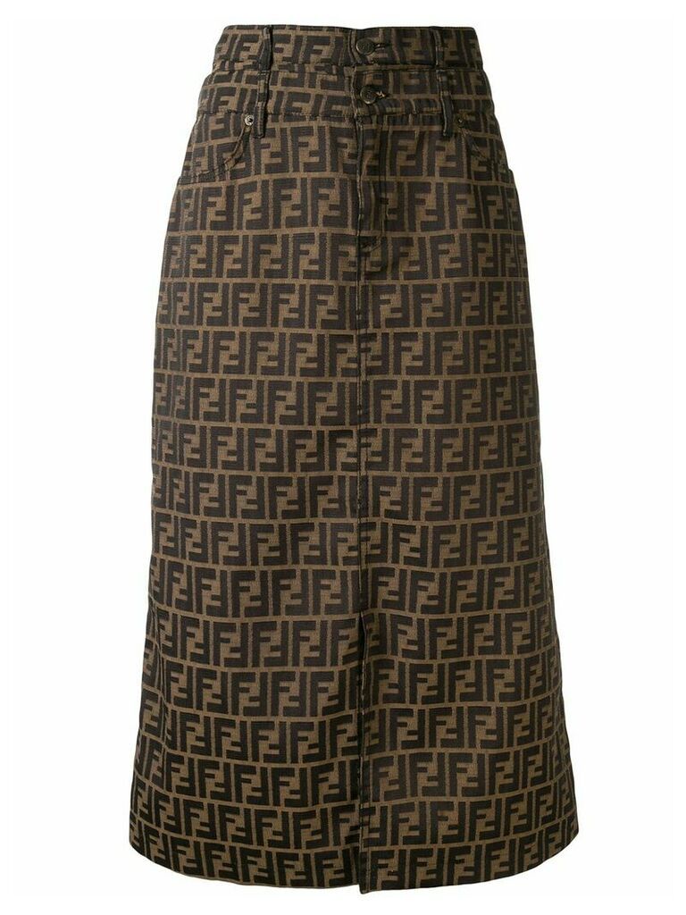 Fendi Pre-Owned Zucca pattern layered A-line skirt - Brown