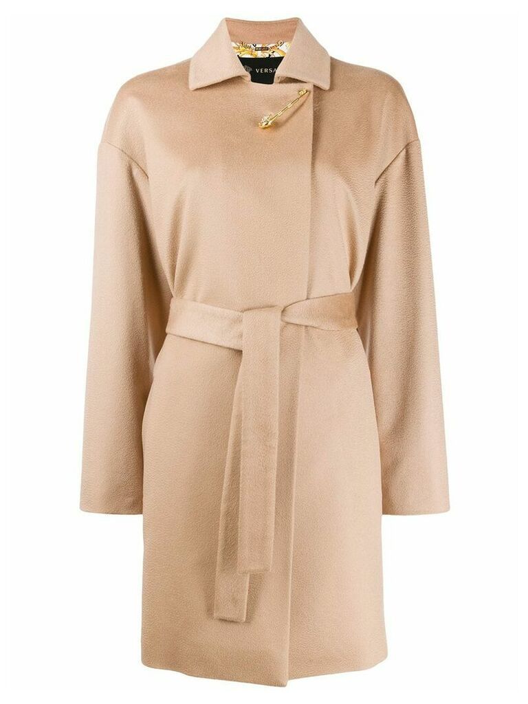Versace cashmere single-breasted coat - Neutrals