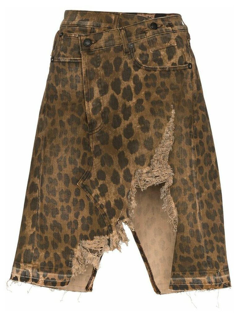 R13 Norbury distressed leopard-print denim skirt - Black