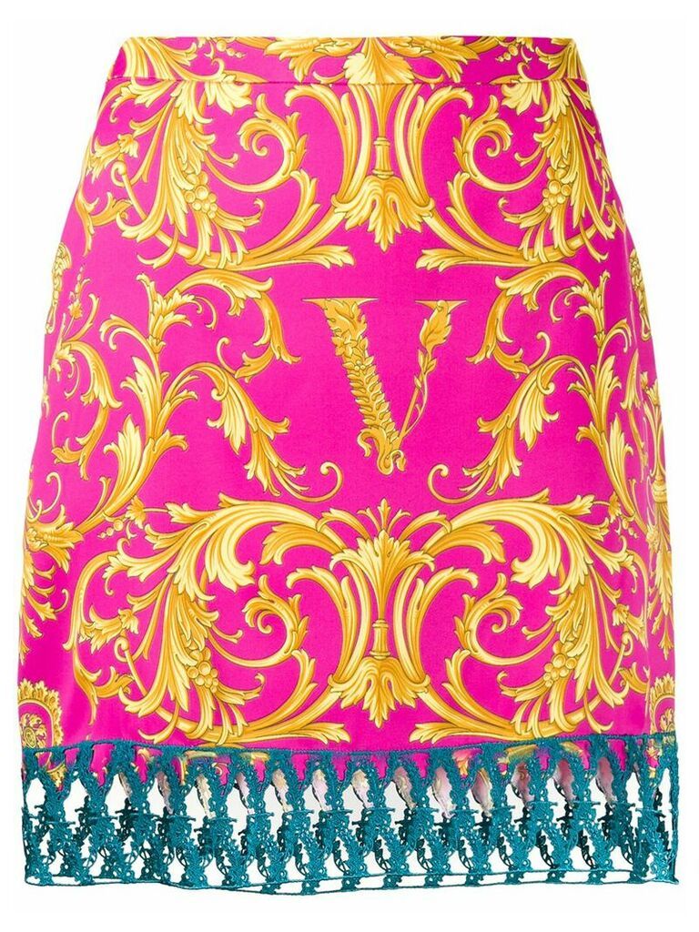 Versace V Barocco print straight skirt - PINK