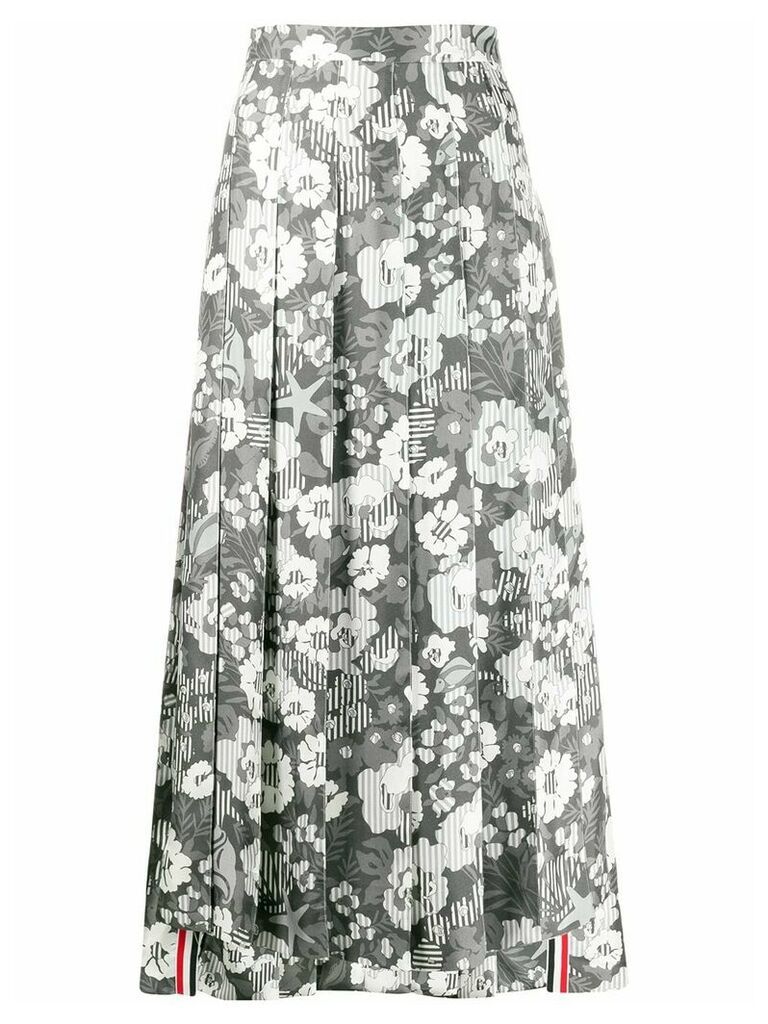 Thom Browne floral-print pleated skirt - Grey