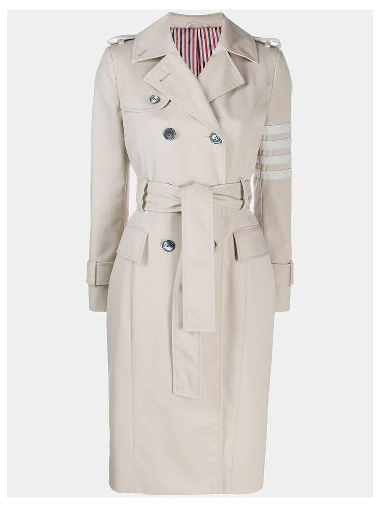 Thom Browne 4-Bar stripe belted trench coat - Neutrals
