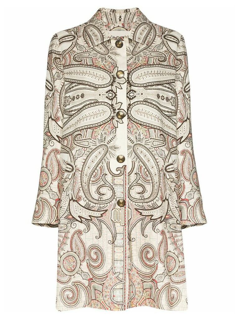 Etro paisley-embroidered linen-blend coat - White