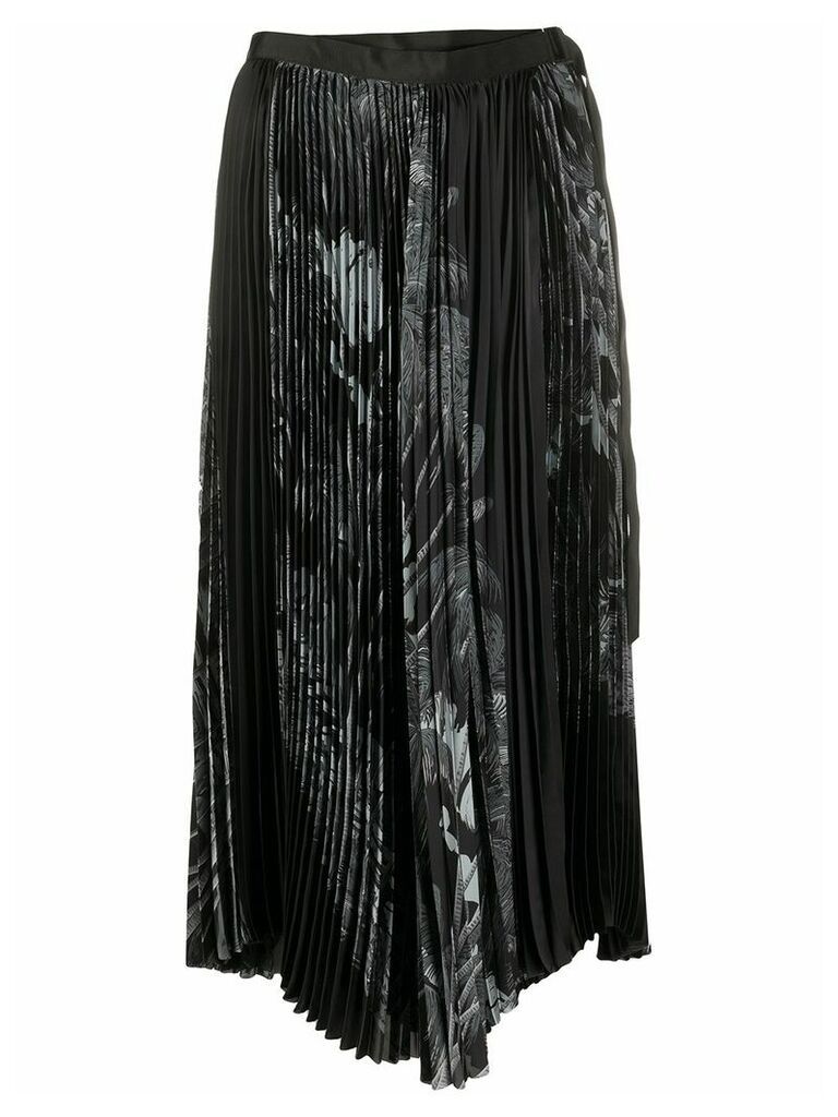 Sacai pleated tropical-print midi skirt - Black