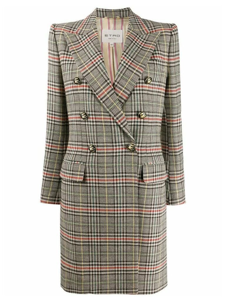 Etro check print double breasted coat - Brown