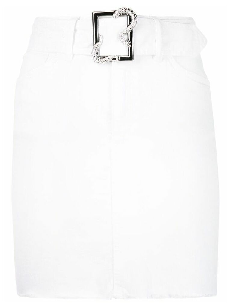Just Cavalli belted raw-edge denim skirt - White