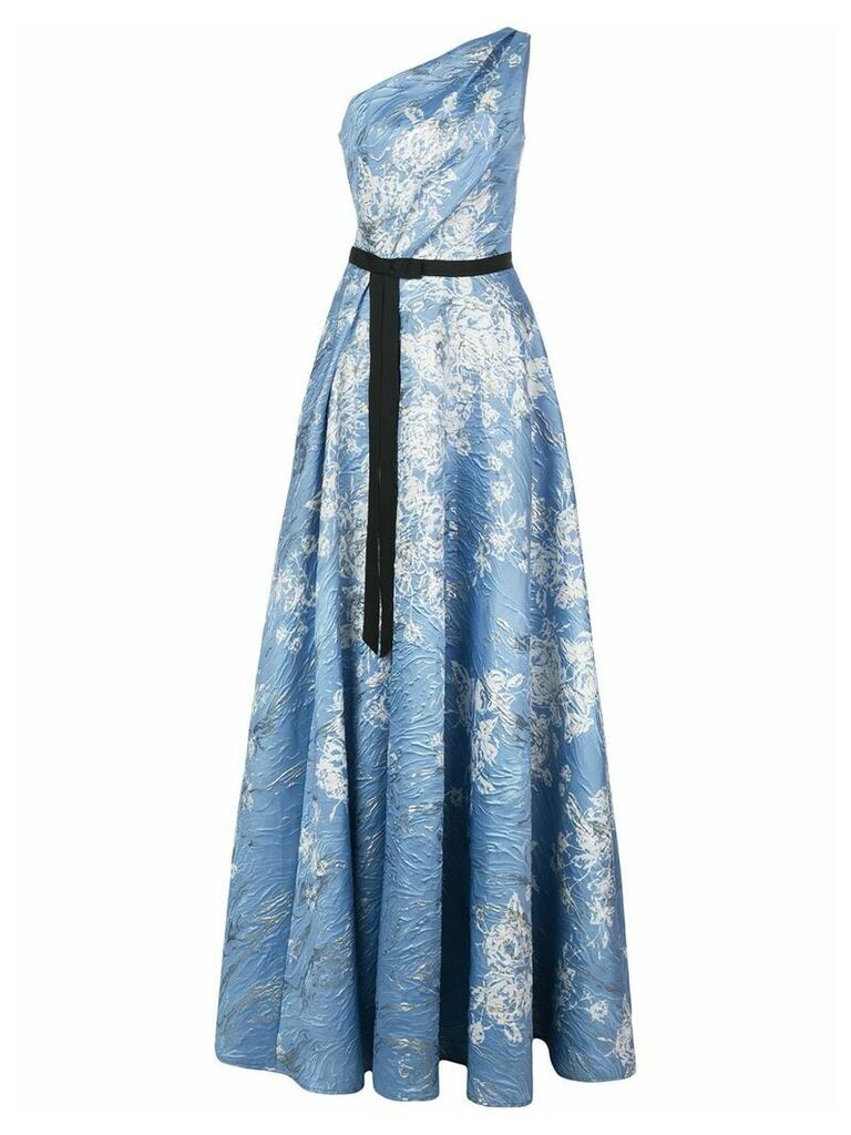 Marchesa Notte printed one-shoulder dress - Blue