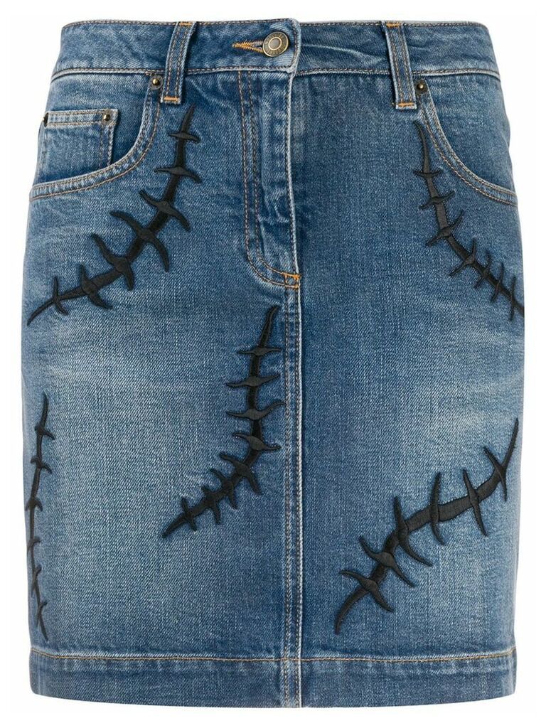 Moschino embroidered detail denim skirt - Blue