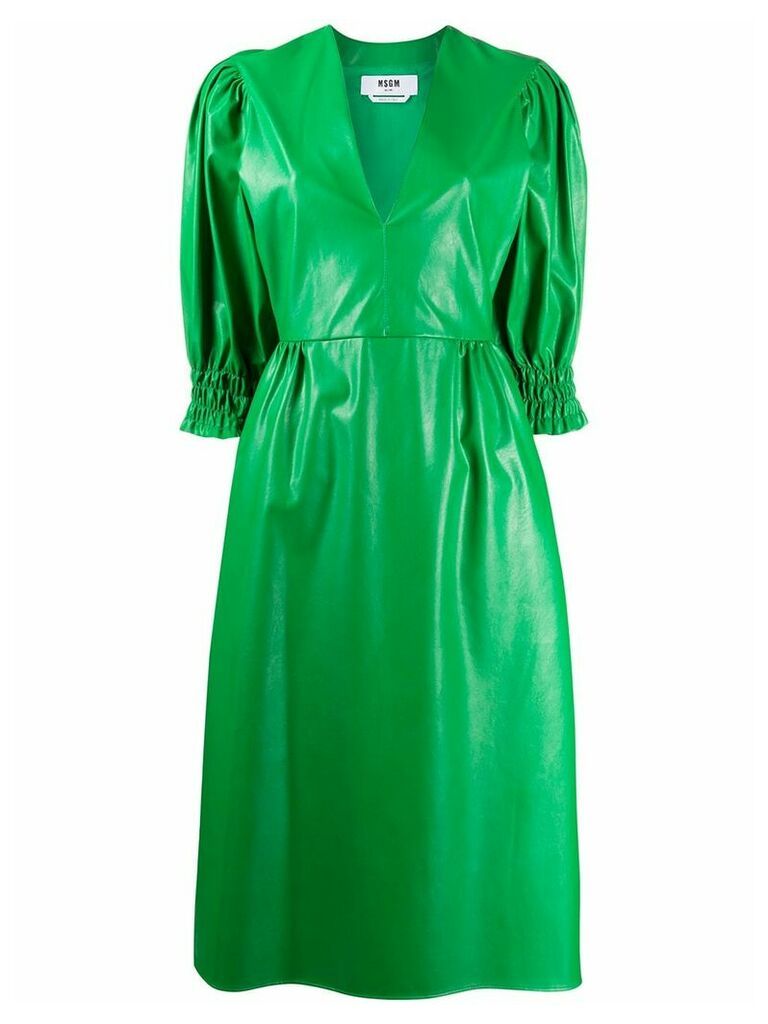 MSGM leather look full sleeve dress - Green