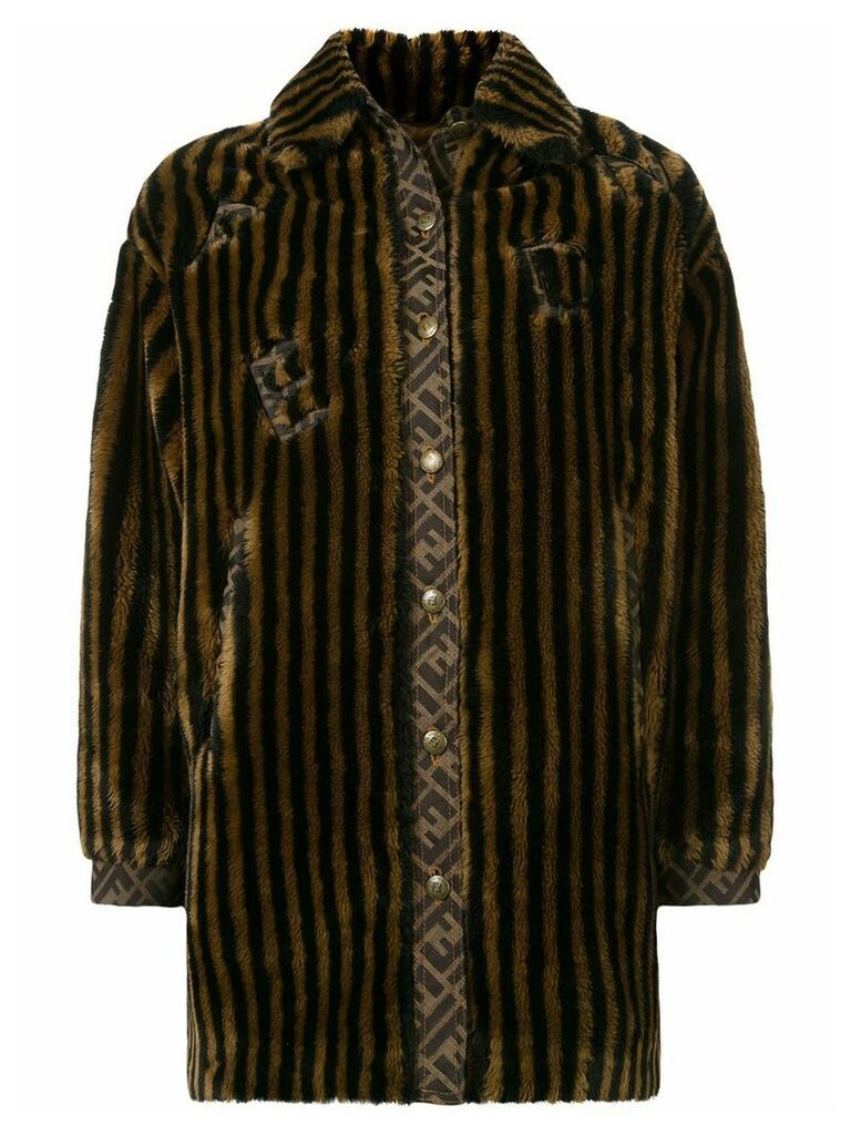 Fendi Pre-Owned striped faux fur coat - Brown