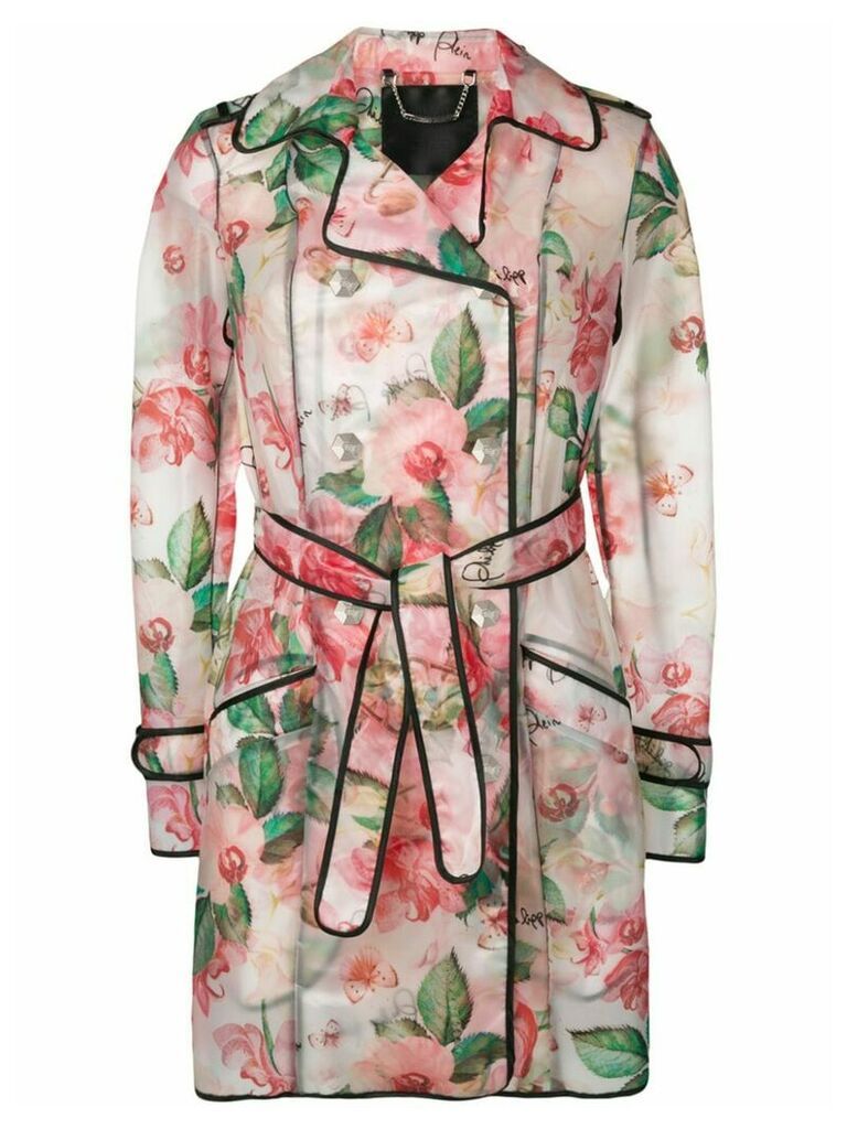 Philipp Plein floral trench coat - PINK