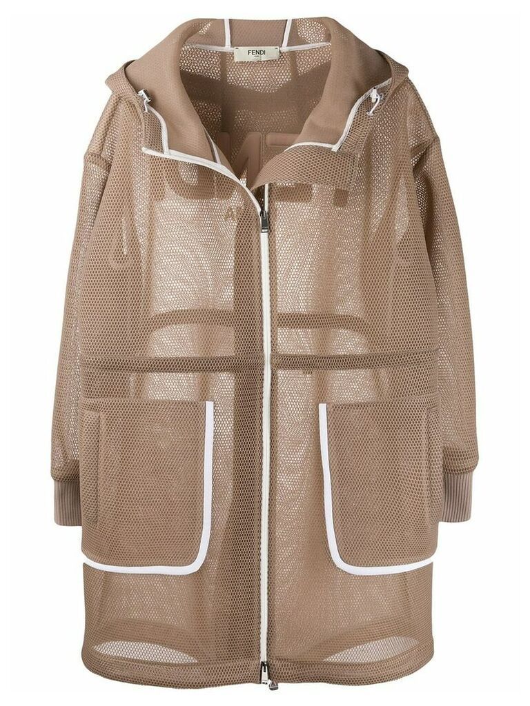 Fendi mesh hooded coat - Neutrals