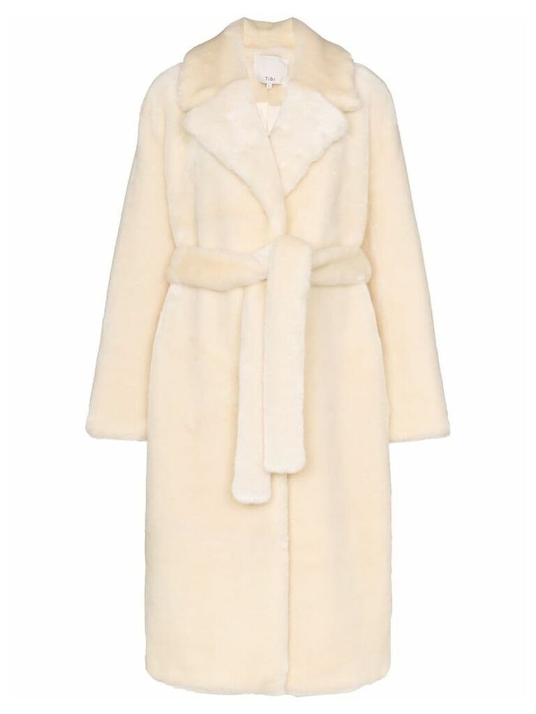 Tibi faux fur belted coat - NEUTRALS