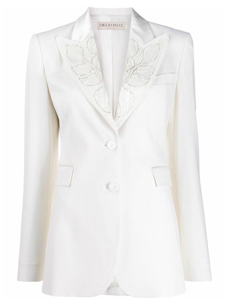 Emilio Pucci bead embellished lapel blazer - White