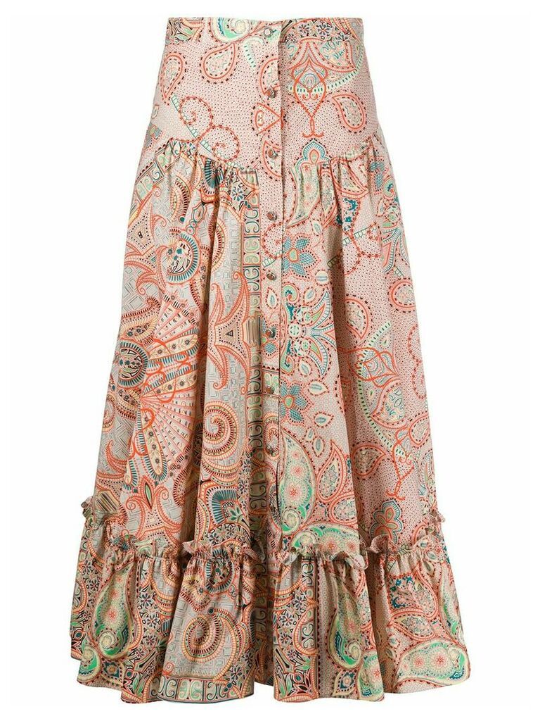 Etro floral print tiered midi skirt - PINK