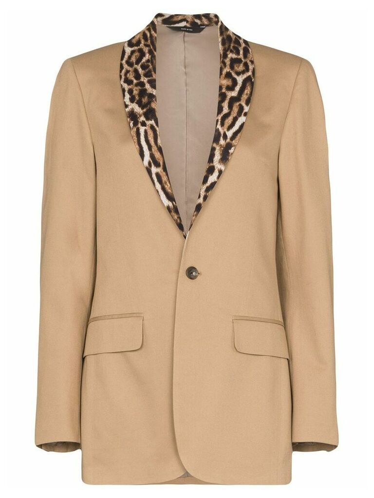 R13 leopard print-trimmed cotton tuxedo blazer - Brown
