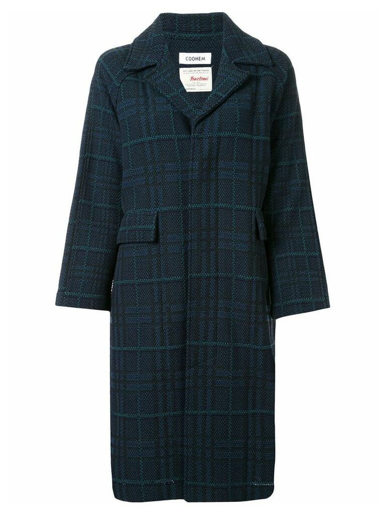 Coohem long sleeve tartan tweed coat - Blue