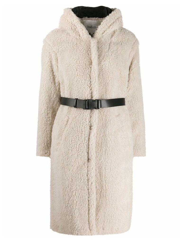 Ba & Sh Filip belted fleece coat - NEUTRALS