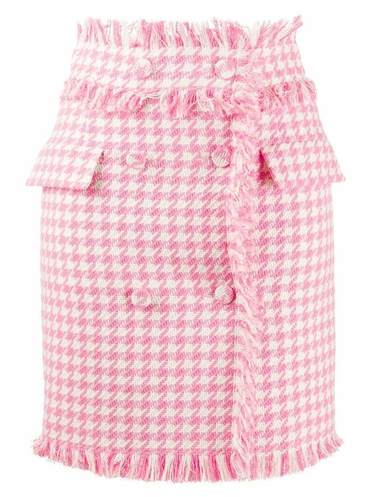 MSGM houndstooth frayed double-fastened skirt - PINK