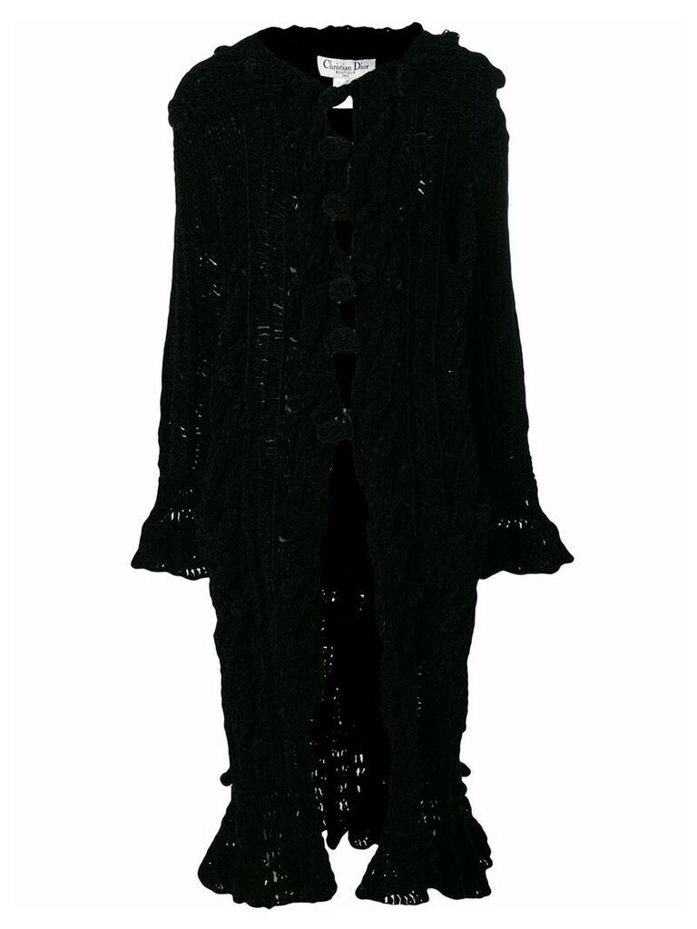 Christian Dior pre-owned Chenille knitted long coat - Black