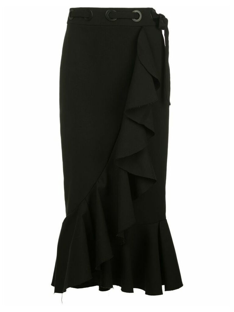Johanna Ortiz ruffle-trimmed midi pencil skirt - Black