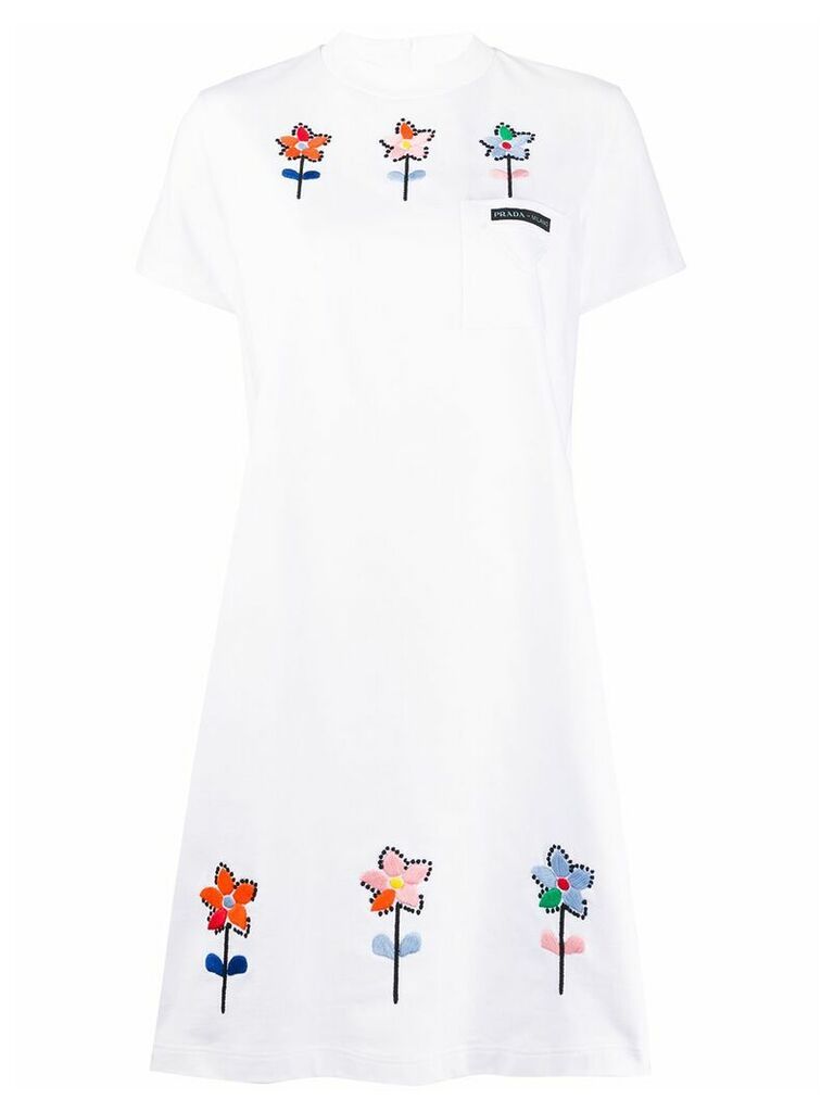 Prada embroidered T-shirt dress - White