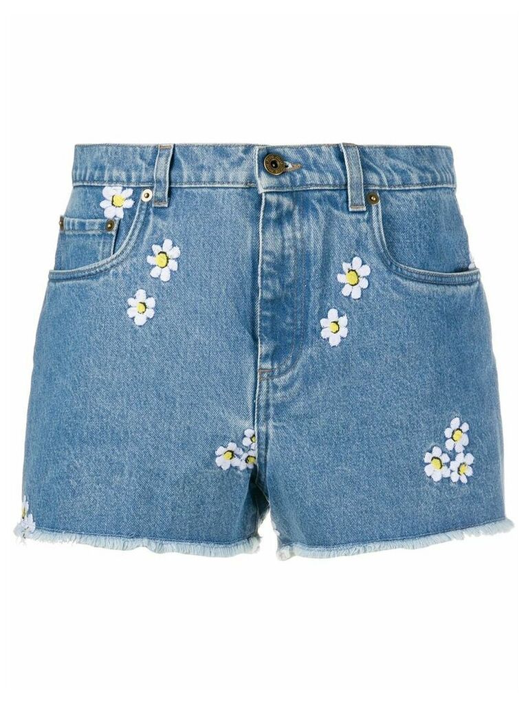 Miu Miu floral embroidery denim shorts - Blue