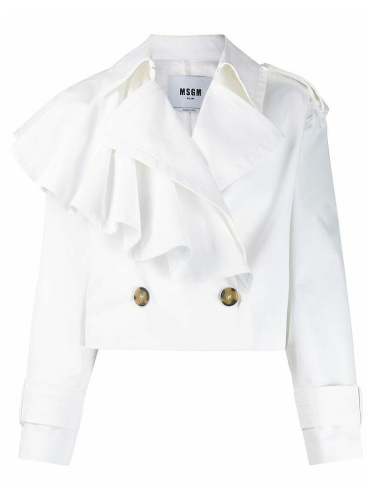 MSGM ruffled cropped double-breasted trench - White