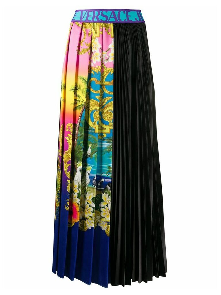 Versace Jeans Couture tropical-print pleated midi skirt - Blue