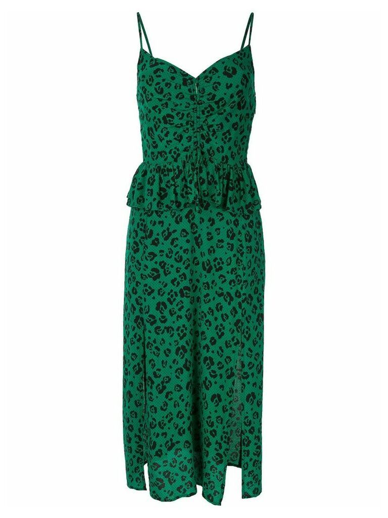 Suboo Leopard Gathered Split Dress - Green