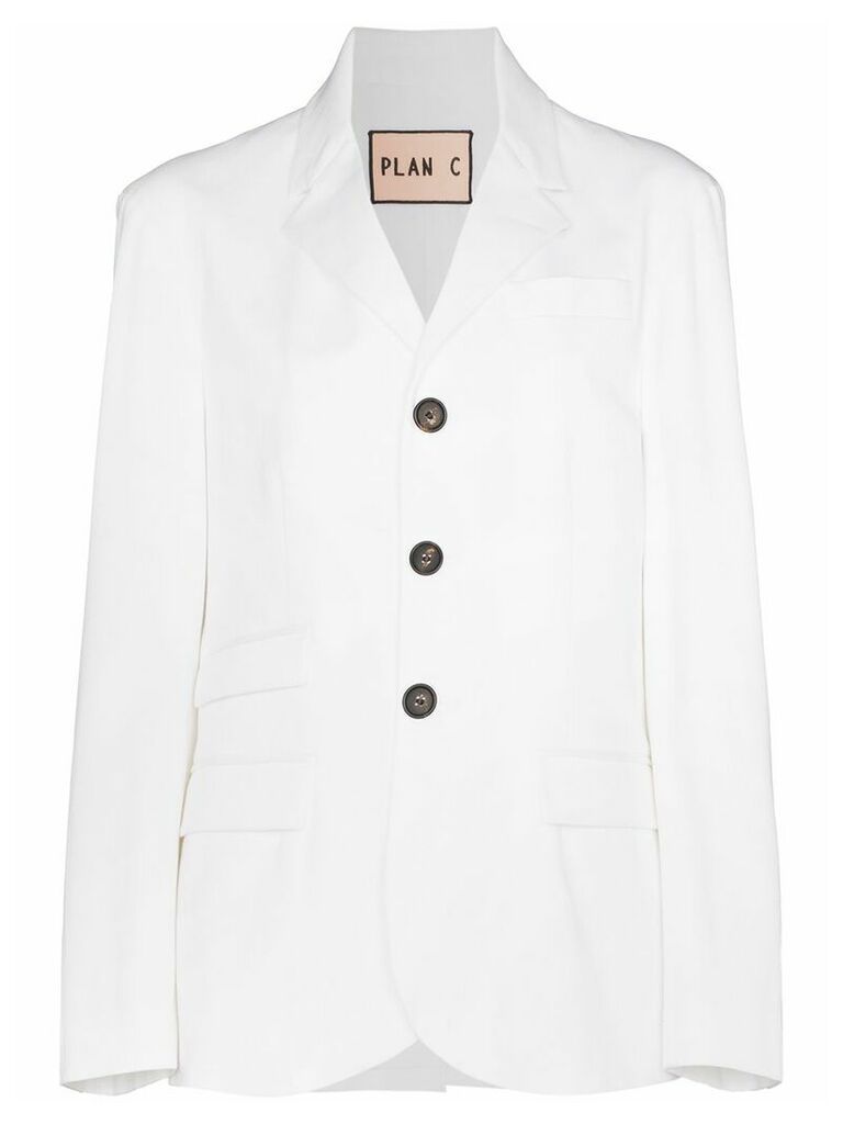 Plan C single-breasted cotton-blend blazer - White
