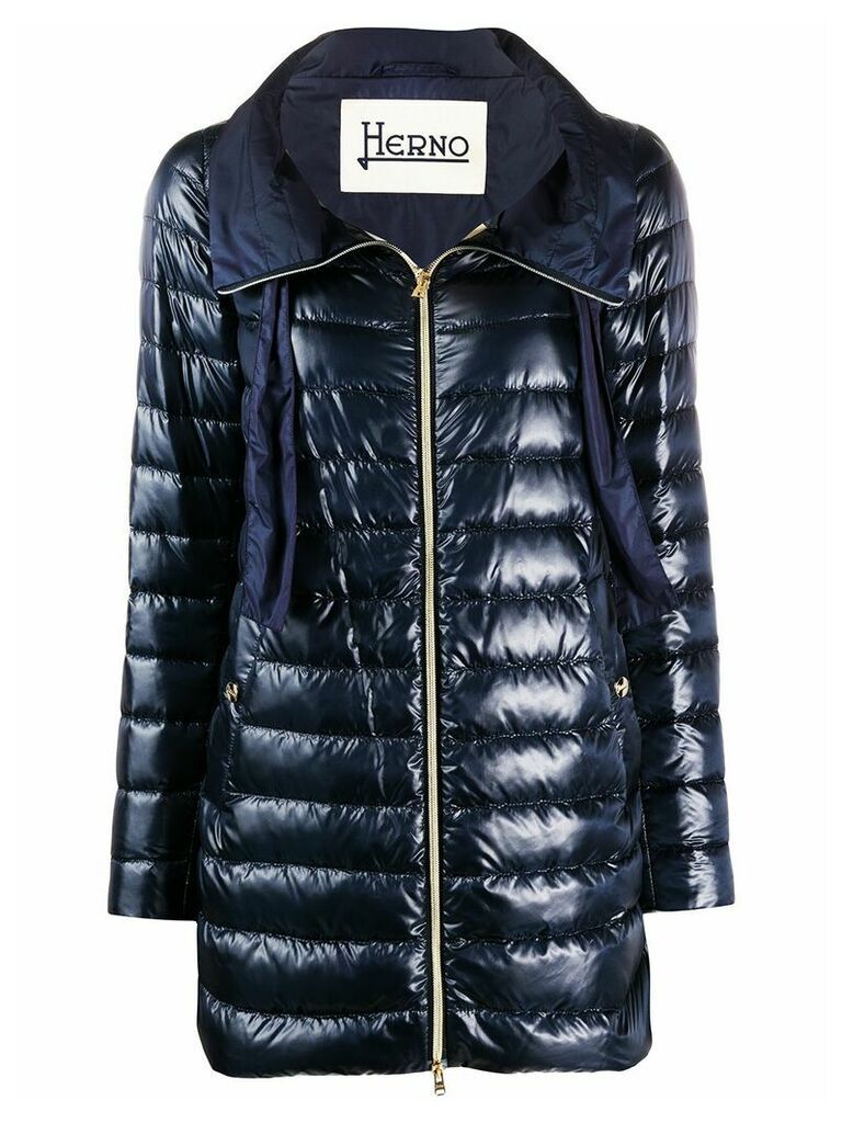 Herno drawstring-neck quilted down coat - Blue