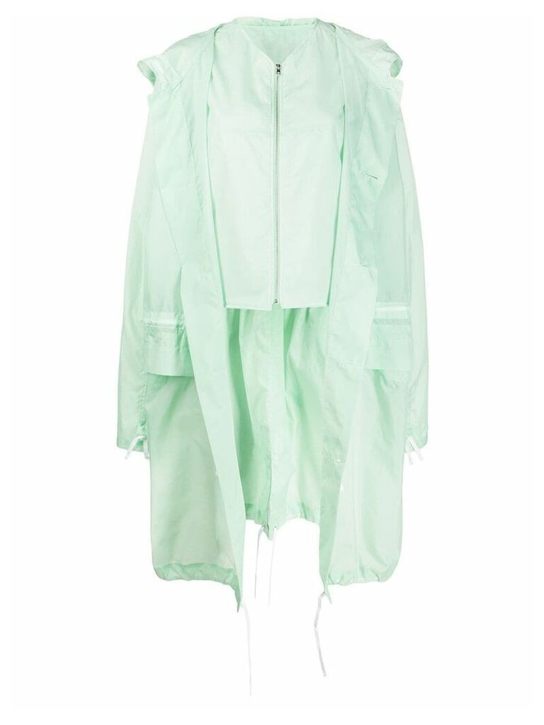 colville long button up drawstring raincoat - Green
