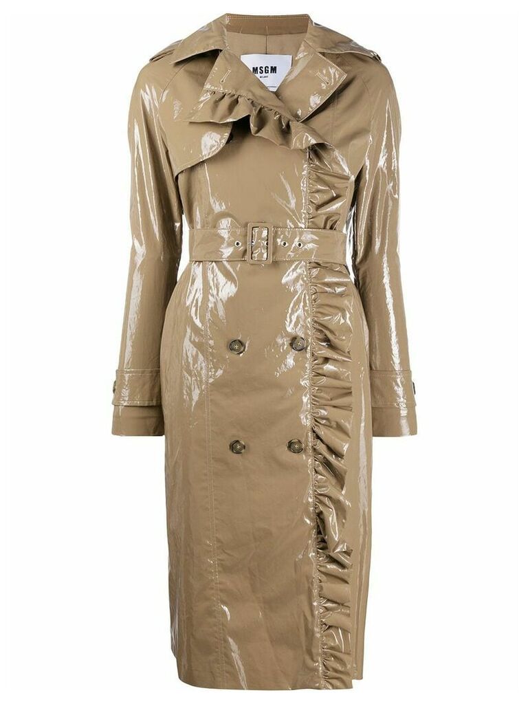MSGM ruffle-trimmed trench coat - Neutrals